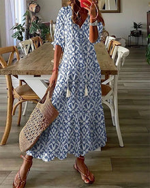 Sophia - Boho Vintage Sommerkleid – Blau