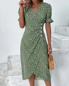 Bliss | Kurzärmeliges Kleid mit Blumendruck – Grün
