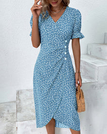 Bliss | Kurzärmeliges Kleid mit Blumendruck – Blau