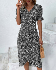 Bliss | Kurzärmeliges Kleid mit Blumendruck – Schwarz