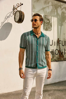 Erwin  | Retro 70S Vintage gestreiftes Hemd – Grün