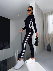 Bequemer Pullover & Jogginghose Mit Streifen Für Damen | Ideal für Herbst/Winter – Schwarz