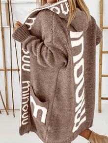Stilvolle Kapuzen Strickjacke Mit Print Für Damen | Perfekt für Alltag – Hellbraun