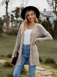 Lässiger warmer gerippter Baumwolle Strickcardigan für Damen | Perfekt für den Alltag – Khaki