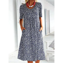 Jehaia - Lässiges Kleid mit Rundhalsausschnitt und Blumenmuster – Dunkelblau