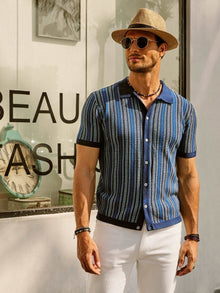 Erwin  | Retro 70S Vintage gestreiftes Hemd – Blau