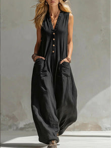 Farella - Jumpsuit mit weitem Bein und lockerer Passform – Schwarz