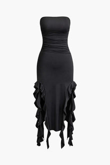 Sofia | Elegantes Bandeau-Maxikleid mit Volant-Details – Zeitlose Raffinesse – Schwarz