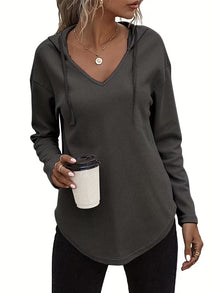 Heydi – Langarm Pullover Mit Kapuze Und Abgerundetem Saum – Dunkelgrau