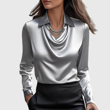 Emma | Damen Wasserfallkragen Langarm Top – Silber