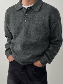 Yusif – Langärmeliger Strickpullover mit Knopfleiste – Dunkelgrau