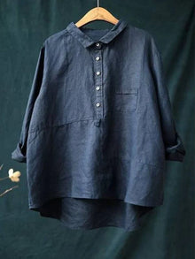 Vega | Oversized Leinen-Bluse – Marineblau