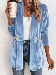 Sdenia – Langer Blazer Mit Offener Vorderseite Aus Samt – Blau