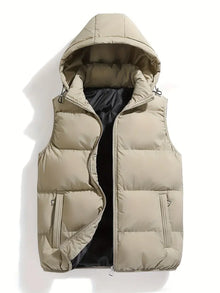 Isaac | Leichter Körperwärmer Herren Winter Steppweste mit Kapuze – Beige