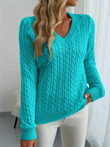 Lenea – Langarm Pullover Mit Zopfmuster – Blau