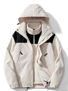 3-in-1 Fleece-Winterjacke mit Kapuze für Damen, lässig | Perfekt für Outdoor-Aktivitäten – Elfenbeinweiß