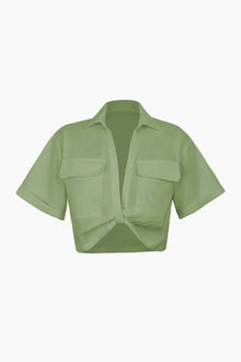 Janice | Stylisches Kurzarm Crop Shirt mit kragen – Hellgrün