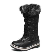 Flache Damenstiefel mit hohem Schaft und Schnürverschluss - Aelira – Schwarz
