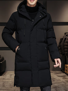 Warme Einfarbige Kapuzen Winterjacke Für Herren | Perfekt für Outdoor-Aktivitäten – Schwarz
