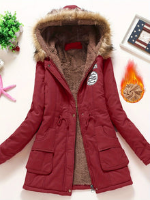 Gemütlicher Fleecegefütterter Kapuzen Wintermantel für Damen | Ideal für Herbst/Winter – Dunkelrot