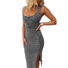 TATIANA™ – Elegantes Denim-Midi-Kleid mit Seitenschlitzen – Dunkelgrau