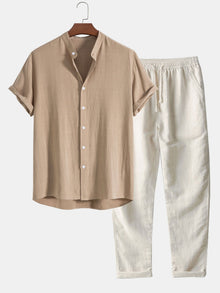 Enrico | Elegantes Ensemble aus Leinenhemd und Hose – Khaki