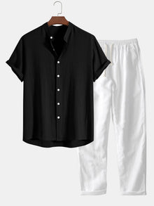 Enrico | Elegantes Ensemble aus Leinenhemd und Hose – Schwarz