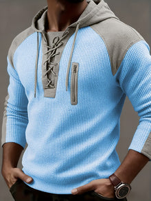 Freddie – Strukturierter Gerippter Pullover Mit Kapuze – Blau