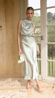 Juris - Elegantes Glänzendes Maxikleid für Besondere Anlässe – Olive