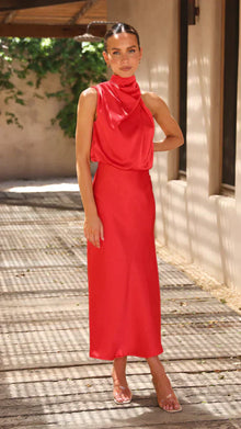 Juris - Elegantes Glänzendes Maxikleid für Besondere Anlässe – Rot