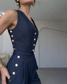 Zweiteiliges Set mit Weste | High-Waist-Hose | Eleganter Chic – Dunkelblau