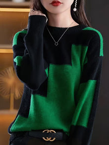 Marvelle – Langarm Pullover Mit Rundhalsausschnitt Und Farbblöcken – Grün