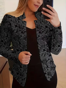 Tifany – Langärmeliger Blazer mit Blumenmuster – Schwarz