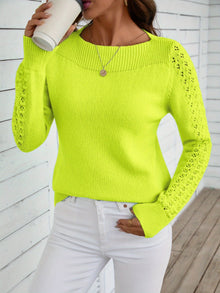 Pauliina - Lässiger Langarm Pullover Mit Lochmuster – Gelb