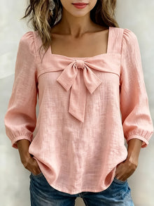 Monnie - Lässiges Sommer Hemd Mit Schleife – Rosa