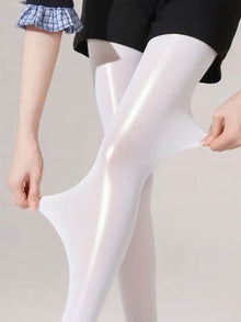 Bekah – Hochglänzende Stretch Strumpfhose Mit Fußteil – Weiß