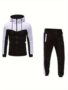 Lässiger Oversize-Trainingsanzug mit Kapuzenpullover und Hose für Herren | Ideal für Outdoor-Aktivitäten – Weiß