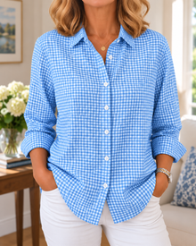 Colien – Langärmliges Gingham-Hemd mit Knöpfen – Blau