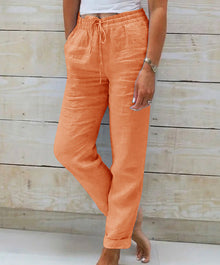 Leinenhose mit elastischem Bund und Kordelzug für Damen - Helga – Orange