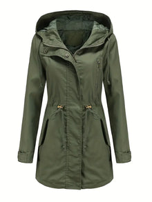 Damen Langarm Wasserdichter Trenchcoat | Mit Kapuze – Grün