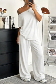 Cosima - Locker geschnittenes Set aus Oberteil und Hose – Weiß