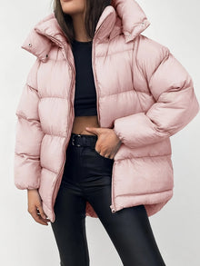 Warme elegante Puffer-Winterjacke mit Kapuze für Damen | Ideal für Winter – Rosa