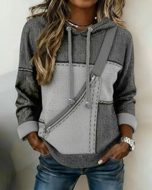 Soniya – Hoodie im Color-Block Schau mit Diagonalstreifen – Grau