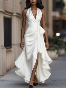 Denira - Schimmerndes drapiertes Wickelkleid – Weiß