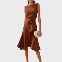Sheila - Stilvolles Damen-Midikleid mit Rüschendetails – Kaffee