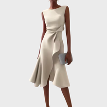 Olga | Asymmetrisch Ärmellos Midikleid – Creme