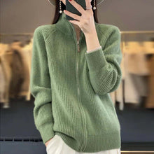 Julia | Damen Klassische Strickjacke mit Langarm – Grün