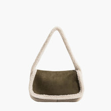 Schultertasche mit Teddy-Futter | Weicher Griff | Trendig und Kuschelig – Grün