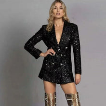 Evelina - Pailletten-Blazer-Romper mit doppelreihigem Design – Schwarz