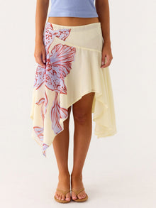 Damen Halbrock mit hoher Taille und asymmetrischem Schnitt – Hellgelb Print